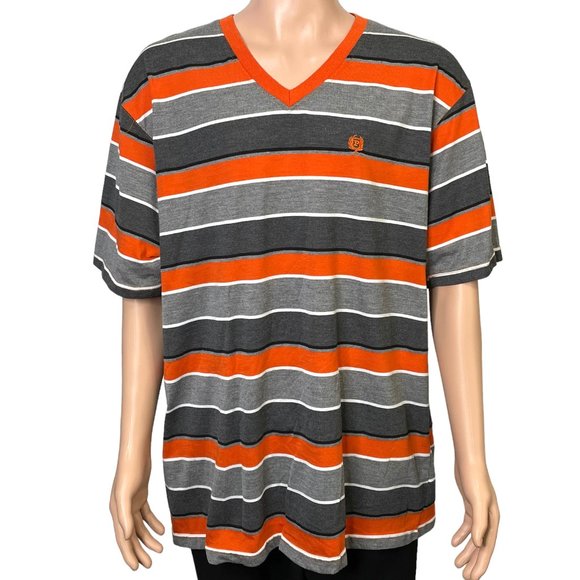 Vintage Phat Farm Men's 3XL Short Sleeve Orange Gray Stripe Polo Shirt 3X XXL - Picture 2 of 12